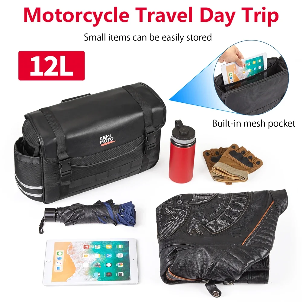 sac de selle de moto 12l, sac arrière latéral universel, sacs de voyage d'équitation avec housse de pluie, sac de siège arrière, accessoires de sacoche