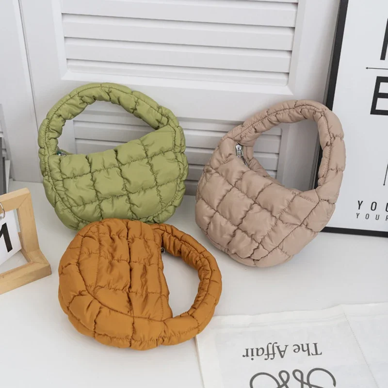 sac à bonbons mode mini sac fourre tout bouffant matelassé cercle téléphone sac à main élégant en nylon souple rembourré clé pochette simple tendance sac à main