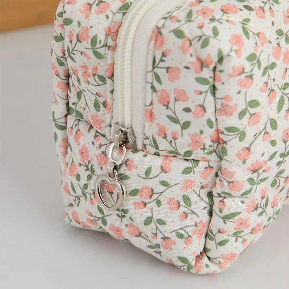 trousse de maquillage matelassée bouffante florale, trousse à cosmétiques, pochette à cosmétiques, grand sac à cosmétiques de voyage, accessoire de maquillage