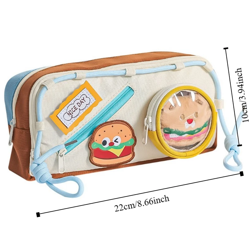 trousse à crayons à hamburger de grande capacité, esthétique, aliments délicieux, étuis scolaires, pochette multifonctionnelle, sac kawaii, boîte de rangement