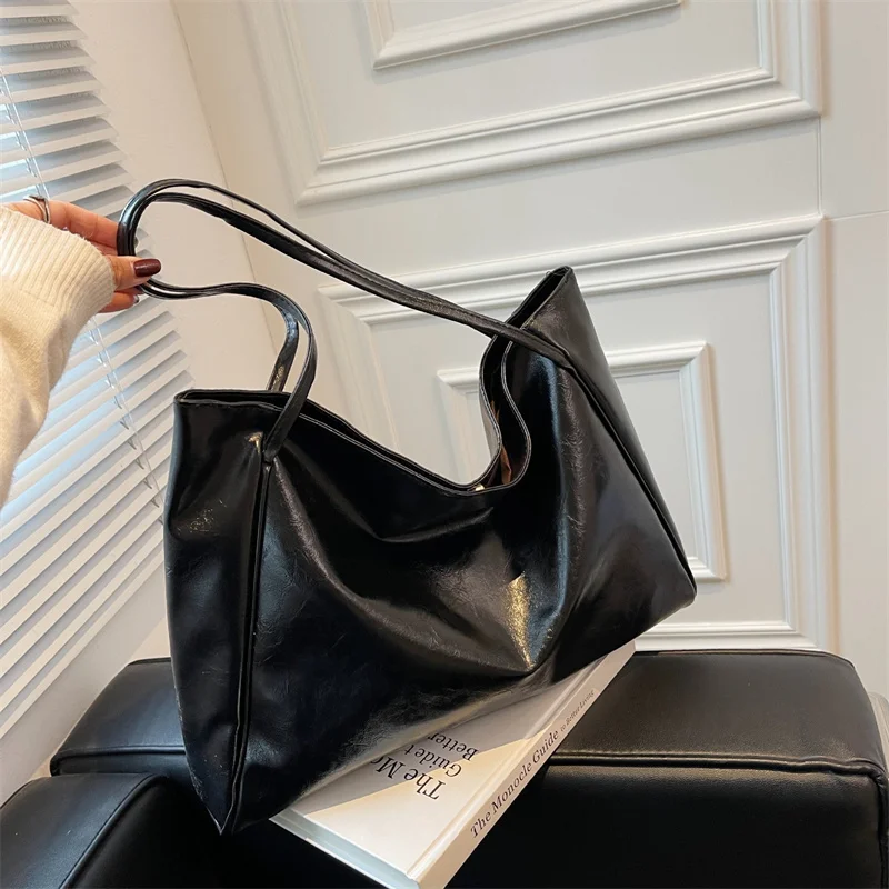 sac fourre tout en cuir pu souple pour femmes, pochette sous les bras de grande capacité, sac à bandoulière rétro décontracté, sacs seau portables