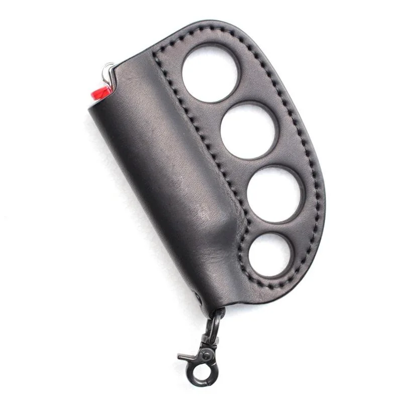 Étui en cuir pu de stockage de briquet d'auto défense de camping en plein air, cadeaux de porte clés de combat polyvalents portables