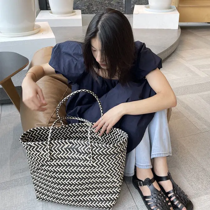 Sacs à provisions de plage de grande capacité pour femmes, sac tissé initié, sacs à main en paille faits à la main, sac de voyage d'été