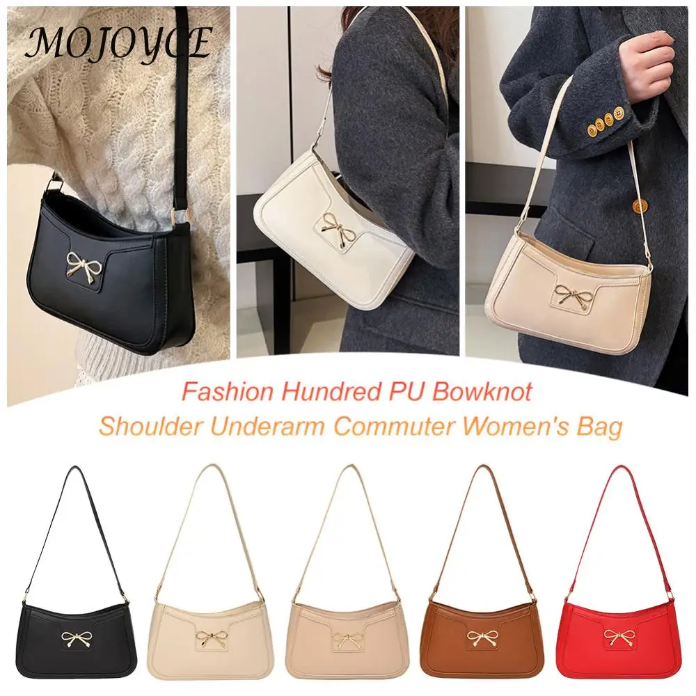 sac sous les bras en cuir pu pour femmes, sac à bandoulière tendance, couleur unie, sac à bandoulière avec nœud papillon, sac de transport pour femmes