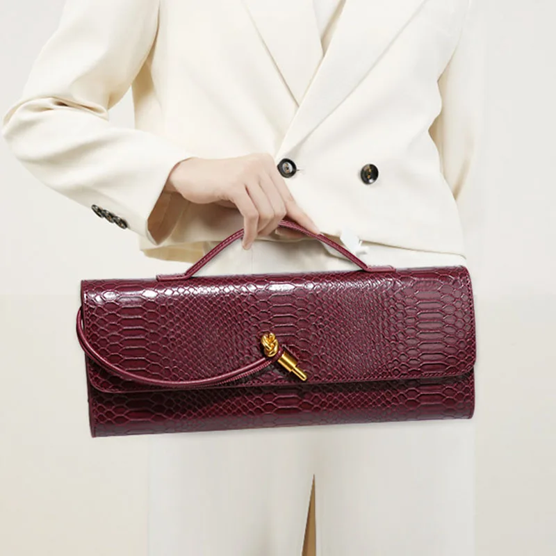Sac à poignée supérieure Design de luxe pour femmes, sac à main de soirée Long, sacs à bandoulière motif Crocodile, tenues à la mode