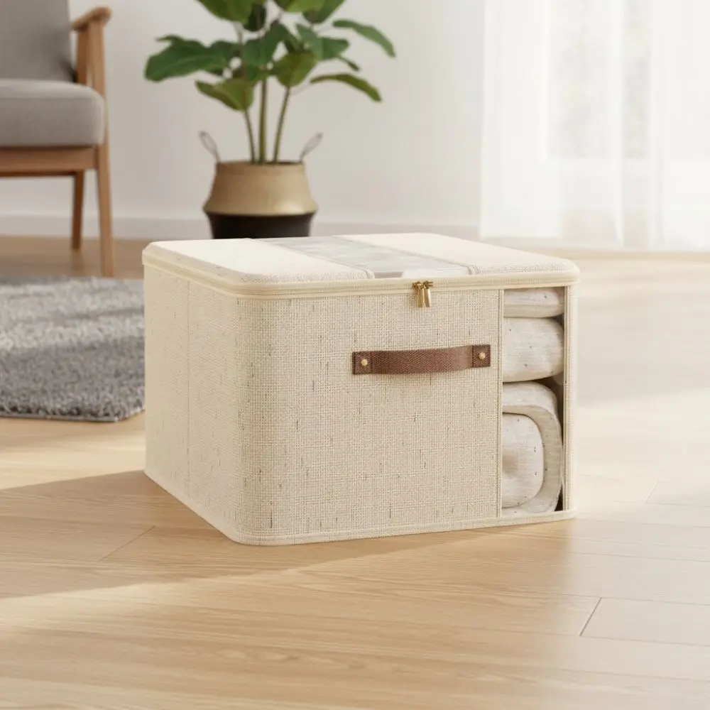 sac de rangement pour vêtements et couettes visibles, pliable, anti poussière, conteneur à fermeture éclair, grande capacité avec couvercle, sacs de couette pour couverture