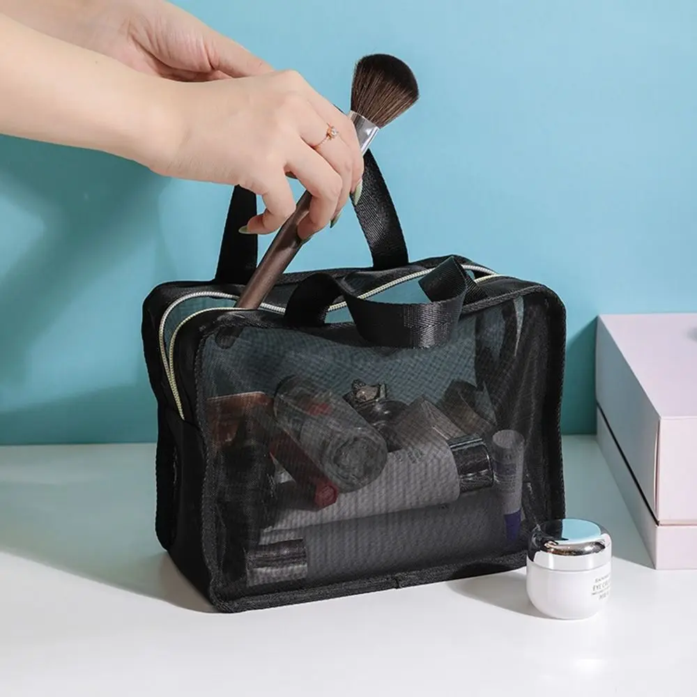 sac carré de grande capacité, pochette de lavage noire, étui de rangement, étuis à cosmétiques, sac à cosmétiques en maille, trousse de toilette, sacs de maquillage