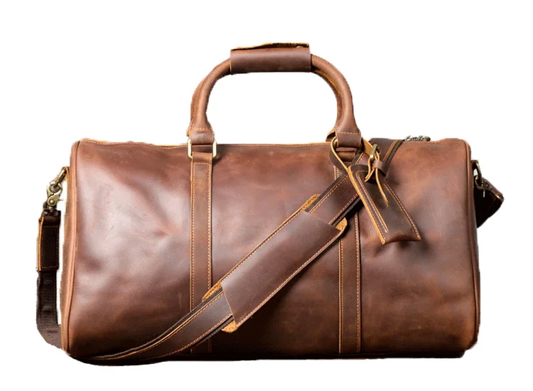 Sac à main de voyage fitness en cuir pour hommes, sac de voyage en peau de vache, sac de bagage de voyage d'affaires à courte distance de grande capacité