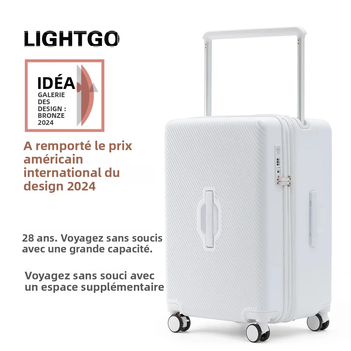 lightgo 20 26 valise rigide 28 pouces avec chargeur usb, serrure tsa, 8 roues (cabine 20 pouces, bagage de 23 kg vérifié 26/28 pouces)