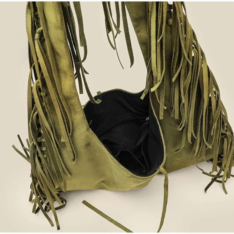 gland grand croissant sac fourre tout à la mode vert marron décontracté simple bandoulière marque concepteur de luxe daim rétro boulette sac à bandoulière