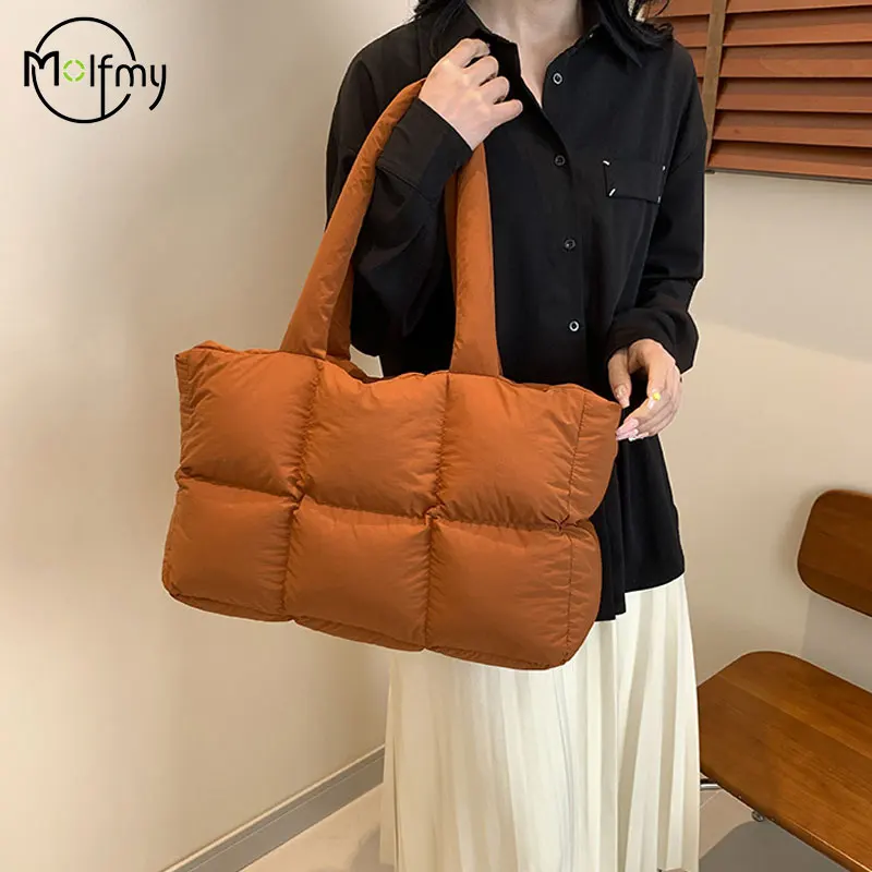 sac à carreaux matelassé pour femmes, fourre tout rétro tendance, sac à bandoulière étanche à carreaux, couleur unie, sacs doux d'hiver de grande capacité