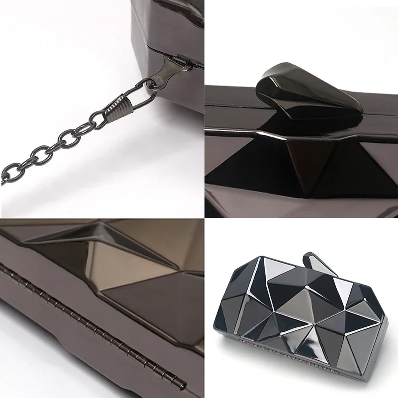 sac à main géométrique pour femme, mini sac à main de soirée, sac à bandoulière initié, pochette de boîte en or, pocommuniste à la mode, 2024