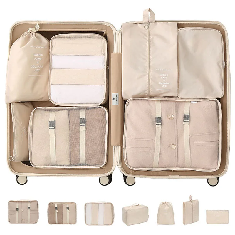 ensemble de 8 pièces sac de voyage organisateur vêtements bagages organisateur de voyage couverture chaussures organisateurs sac valise pochette emballage cubes