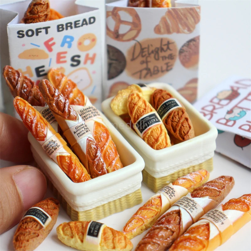 Mini jeu de nourriture Miniature en résine, mignon, maison de poupée, sac à pain Baguette pour accessoires de poupée, cadeau de noël pour fille, 1/6