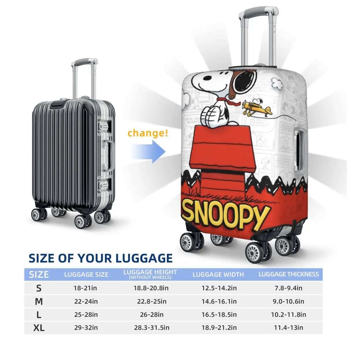 housse de valise personnalisée avec dessin animé s snoopys, housses de protection anti poussière pour bagages de 18 à 32 pouces