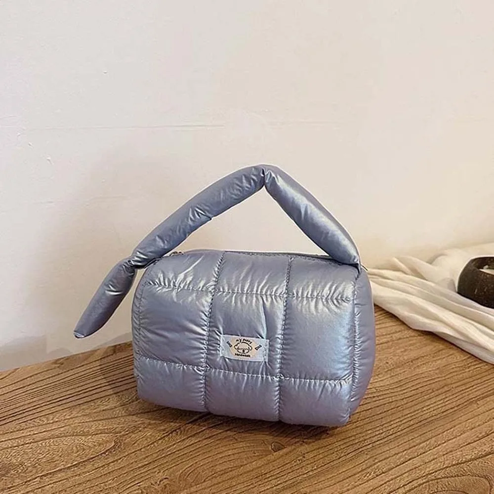 sac à main carré matelassé à grille plissée en nylon pour femmes, fourre tout bouffant de grande capacité, couleur unie, léger
