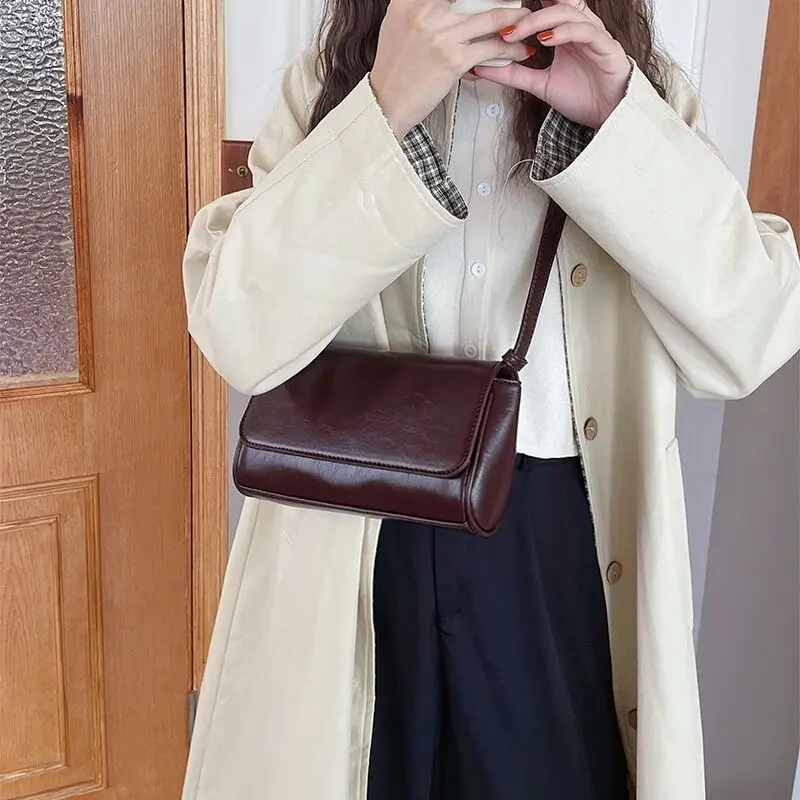 sac à main carré en cuir pu pour femme, simple, solide, doux, rétro, mode, sous les bras, décontracté