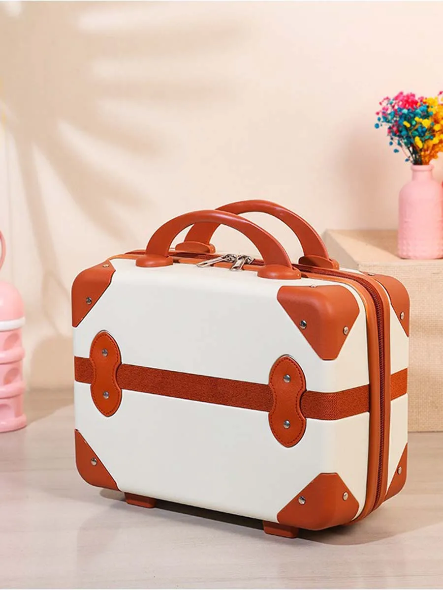 valise de maquillage vintage portable pour garçons et filles, étui de voyage extérieur, grande capacité, 14 ", nouveau