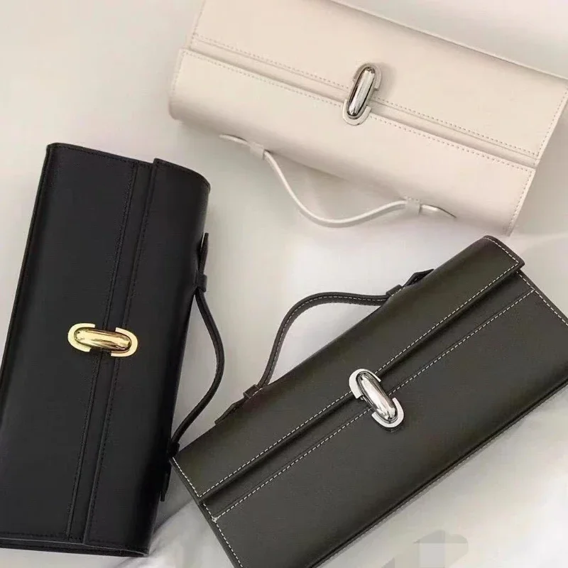 SAVETTE marque la symétrie Pochette en cuir véritable petit sac à rangée carrée sacs Baguette rectangulaires fourre-tout sac à main Simple pour femmes