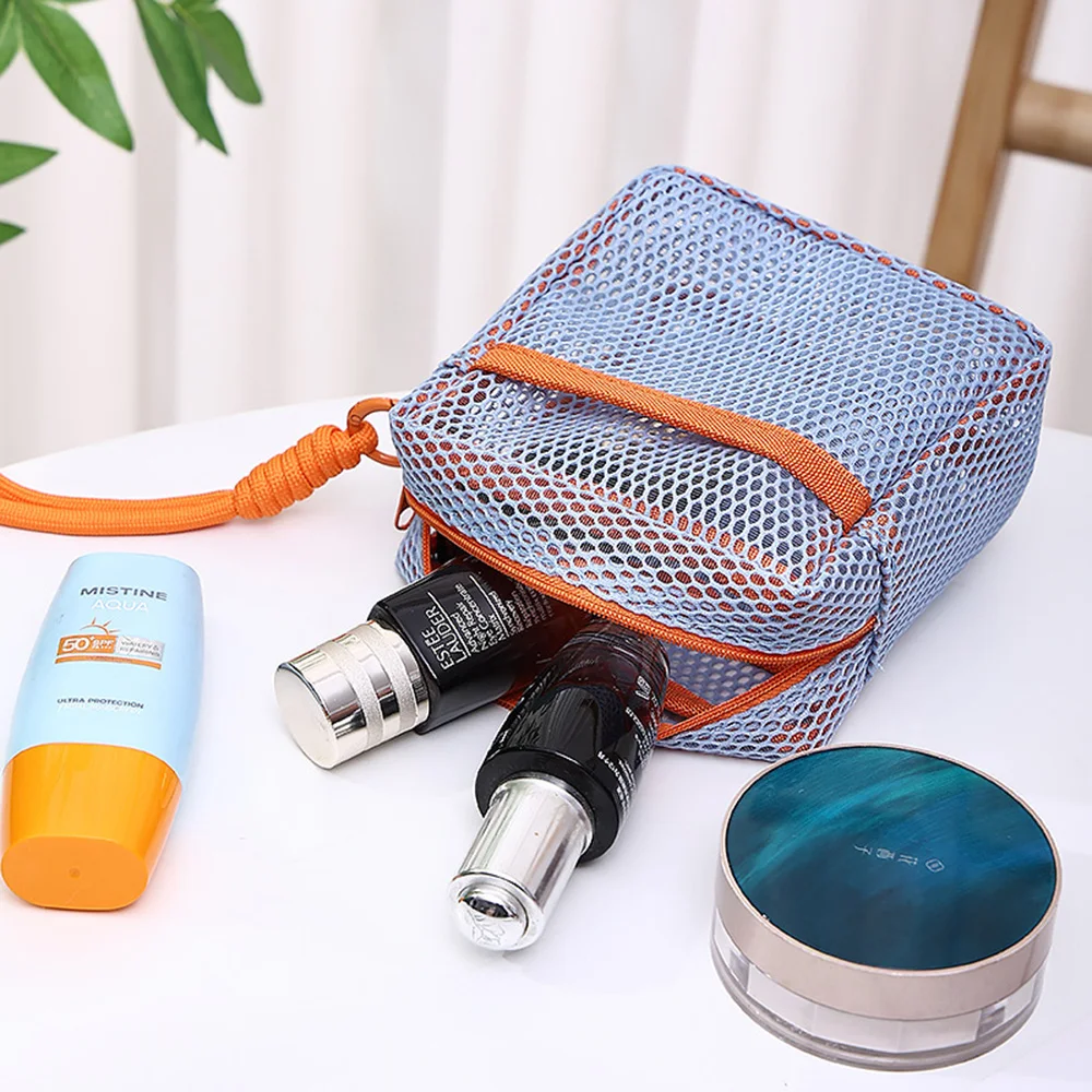 sac cosmétique carré en maille, sac de rangement cosmétique carré portable avec multi poches, sac de rangement polyvalent pour articles divers