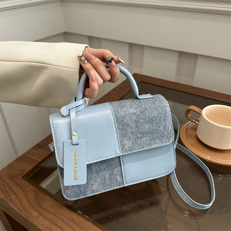sac cartable patchwork en cuir pu pour femmes, sac à main avec poignée supérieure, sac à bandoulière polyvalent pour un usage quotidien
