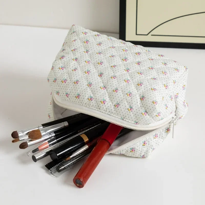 sacs de maquillage floraux matelassés, fermeture éclair, imprimé mignon, organisateur de rangement de fleurs, accessoire de maquillage, trousse de toilette, grand sac à cosmétiques pour femmes