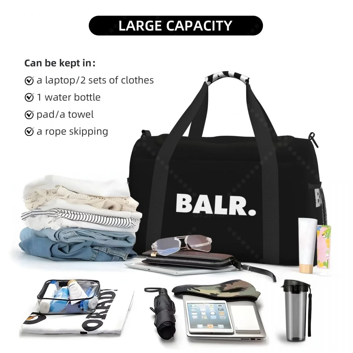 sac de voyage à main élégant de marque balr, fourre tout durable pour un usage quotidien, design léger et spacieux