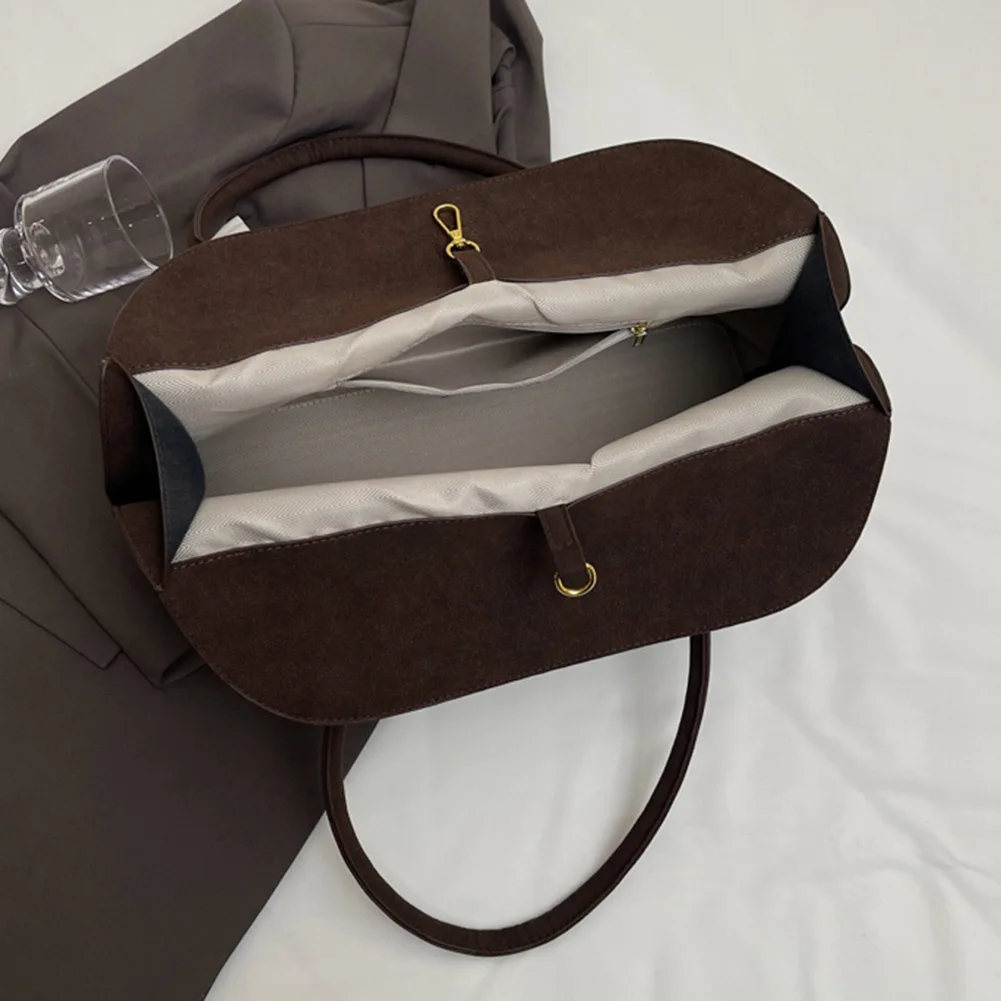 sac à main rétro en daim avec poche intérieure, fourre tout solide pour documents, cartable de travail et de voyage, pour femme et homme