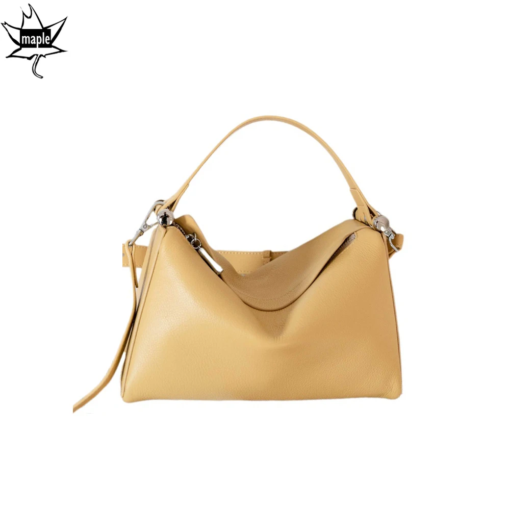 Sac à main en cuir de vache pour femme, grand fourre-tout horizontal, sac à main pour femme, sac à main une seule initiative, drapeau haut de gamme, nouveau, jaune doux, 2025