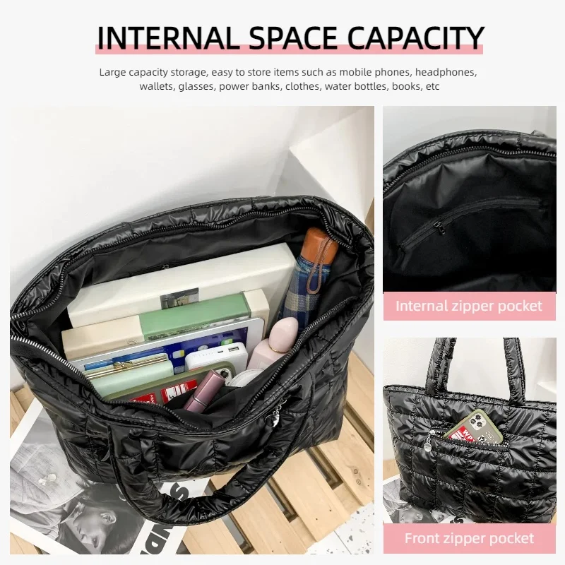 sac fourre tout à la mode pour femmes, grande capacité, sac à main matelassé à carreaux, parfait pour les sorties quotidiennes, les voyages, les déplacements au travail, etc.