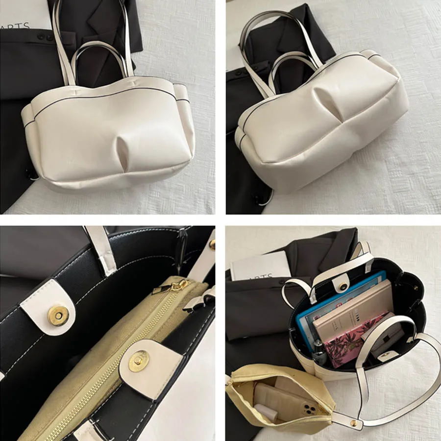 sac fourre tout pour femmes, sac sous les bras, grande capacité, sacs à bandoulière en cuir pu, sac à bandoulière vintage solide, porte documents tendance avec bourse