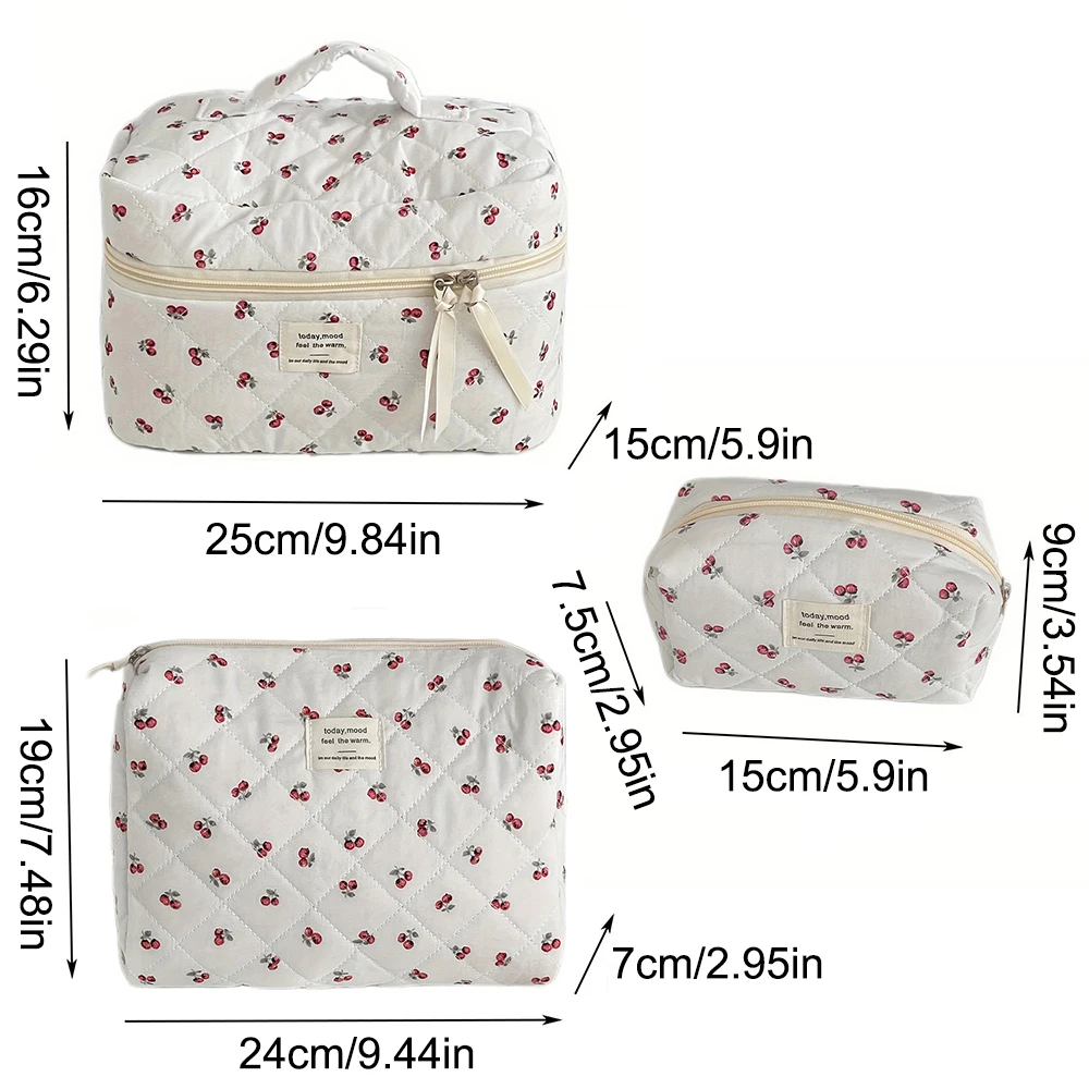trousse de maquillage matelassée berry – joli organisateur de toilette de voyage de grande capacité pour filles, pochette cosmétique de style ins