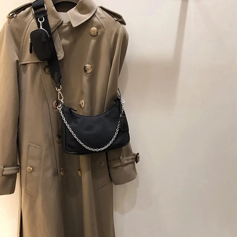 sac à bandoulière décontracté en nylon imperméable pour femme, sac hobo initié à la mode, noir cool, jodecolr aisselle, petit sac à main