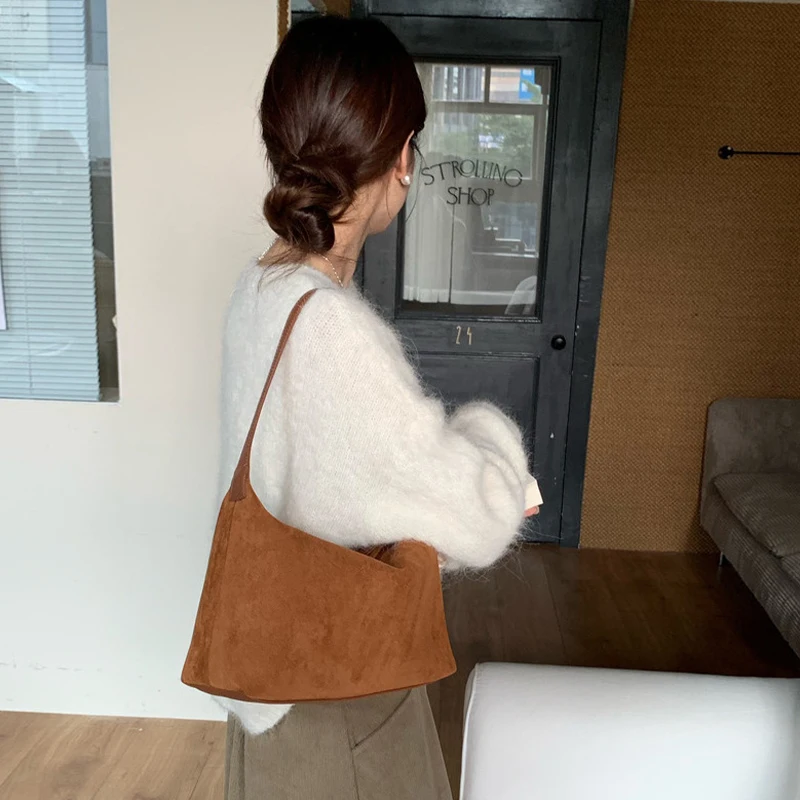 sac à main vintage en faux daim pour femmes, fourre tout simple et décontracté, sac de banlieue de grande capacité
