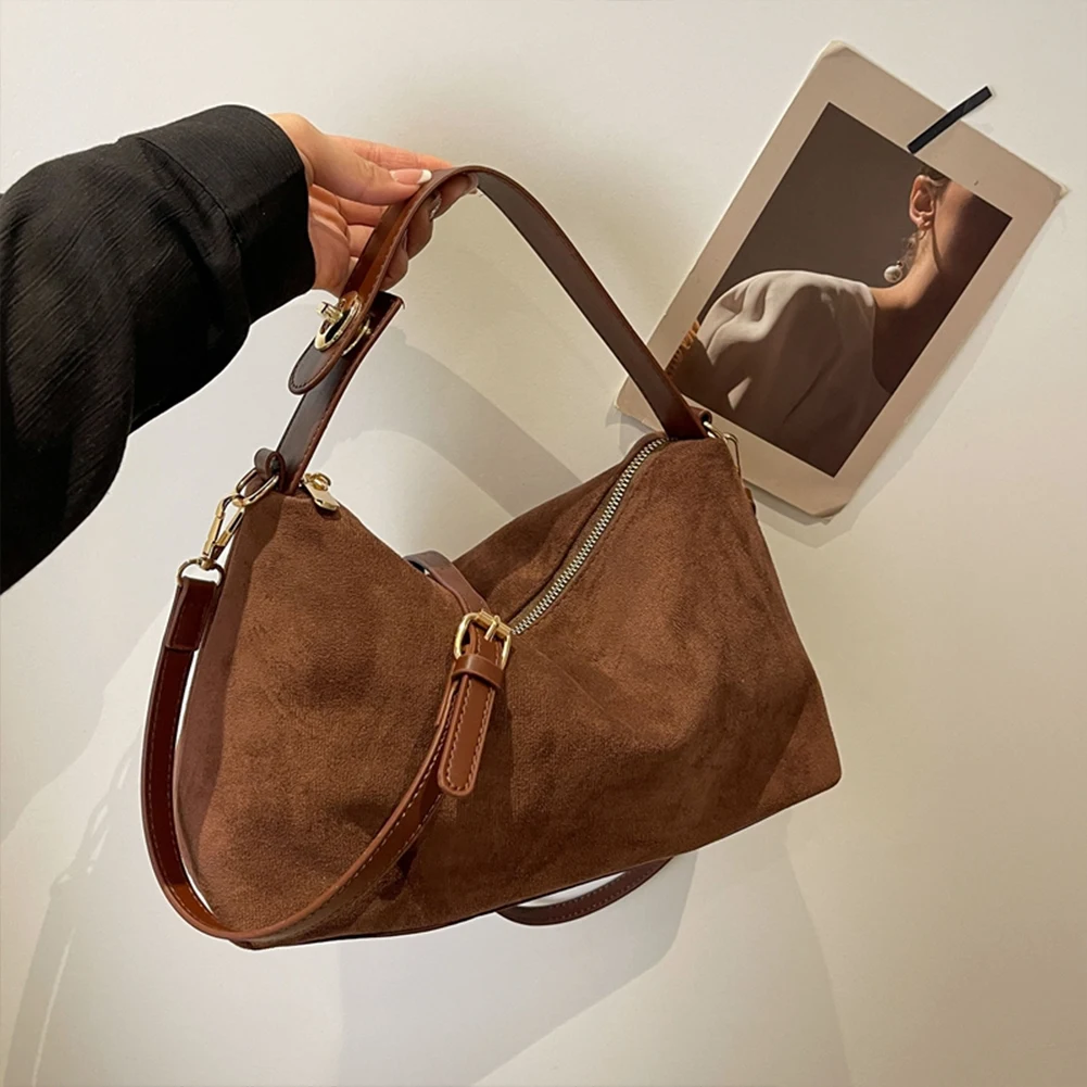 Sac à bandoulière en daim pour femme avec poche intérieure, sac initié, sacoche à sangle réglable, sac à main d'embrayage pour le travail et le voyage