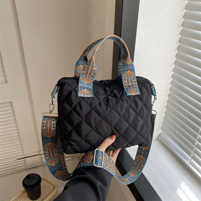 Sac à main matelassé en coton pour femme, sac fourre-tout matelassé, sac à bandoulière rembourré, large lancé par la ceinture