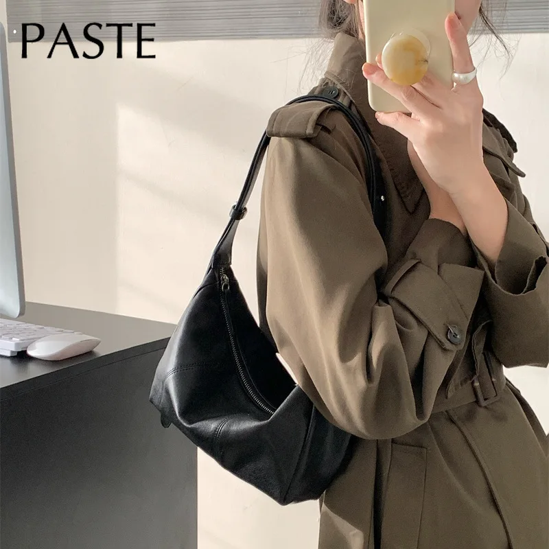 Sac à main Hobo à rabat lisse rétro pour femme, sac à bandoulière beige, véritable cuir de vache, document Kakhi, loisirs initiés, haute qualité