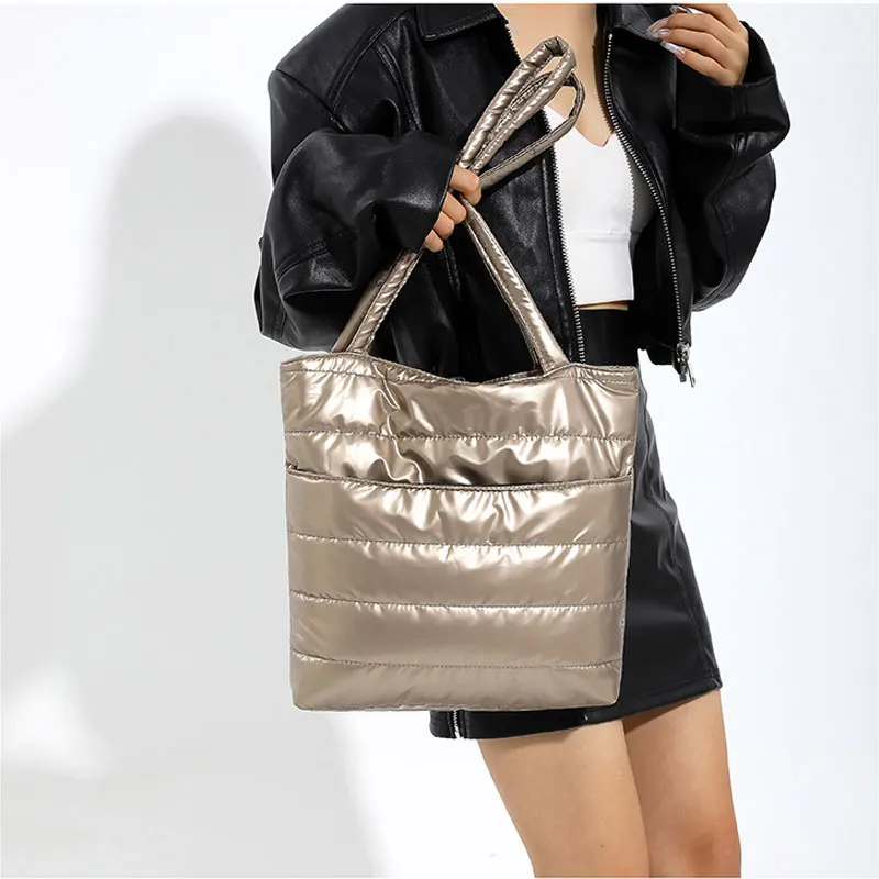 sacs pour femmes hiver vers le bas sacs à main coton rembourré espace mobile brillant femme polyester épaule sac à main pas cher bolsas para mujeres