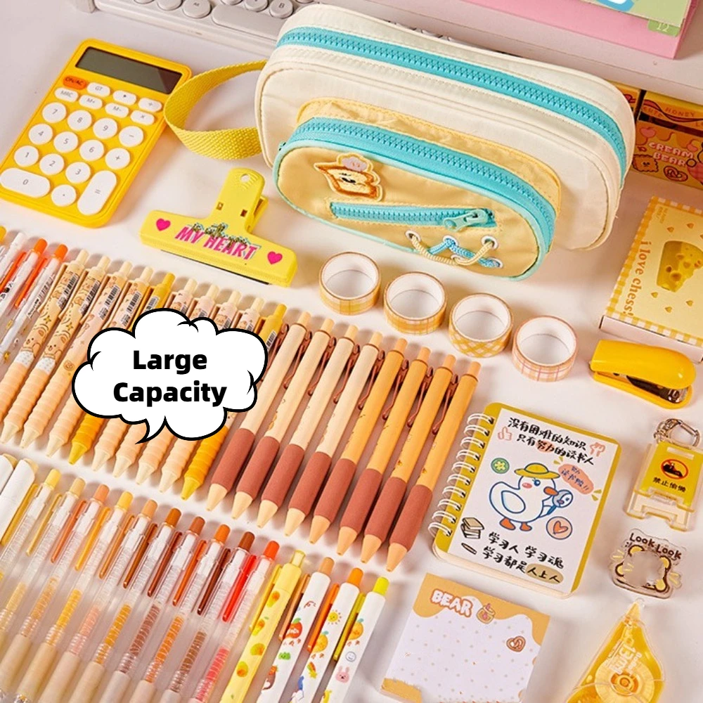 dessin animé 3 couches sac à crayons pain blanc chiot chien esthétique grande capacité sac à crayons étudiant portable papeterie sac de rangement