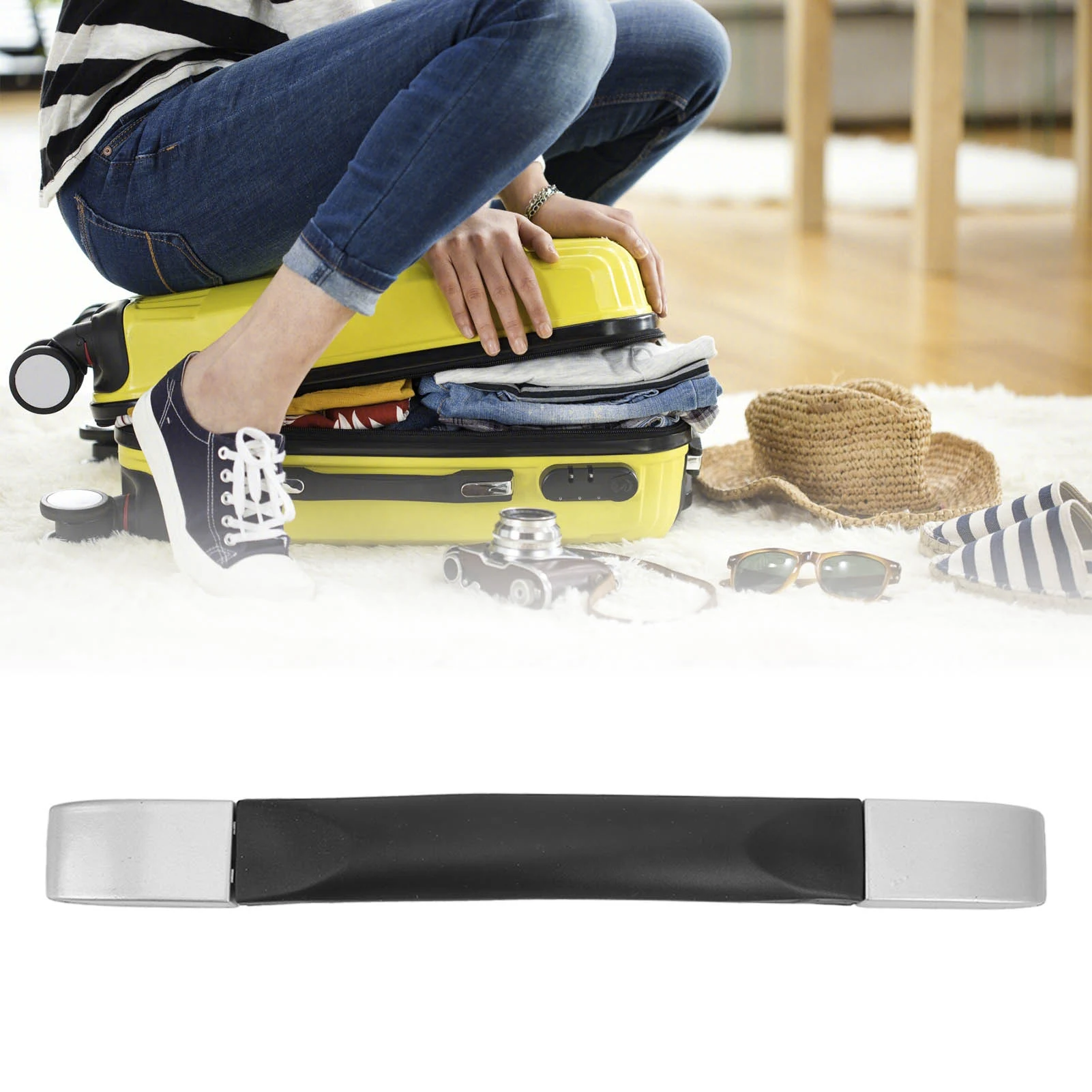 poignée de bagage en plastique, longueur 24.6cm, poignée de traction de valise portable et durable de remplacement avec embout en métal pour boîtes de voyage et étuis