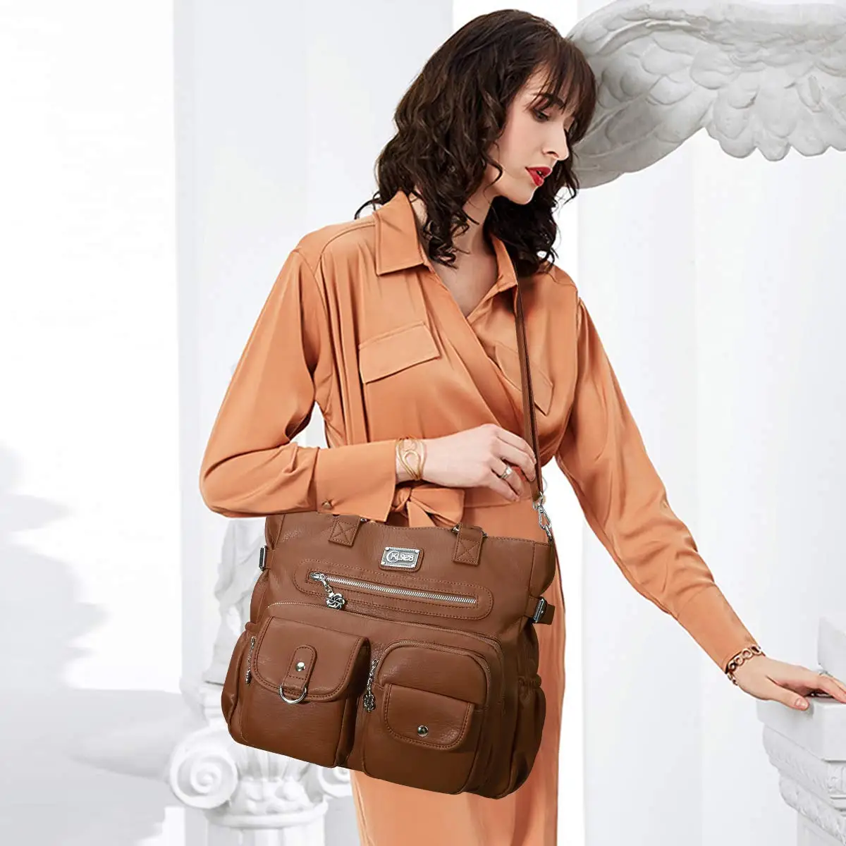 hobo sacs à main en cuir végétalien pour femmes, sac à bandoulière initié, grand sac fourre tout, sac à main à poignée supérieure, sac cartable