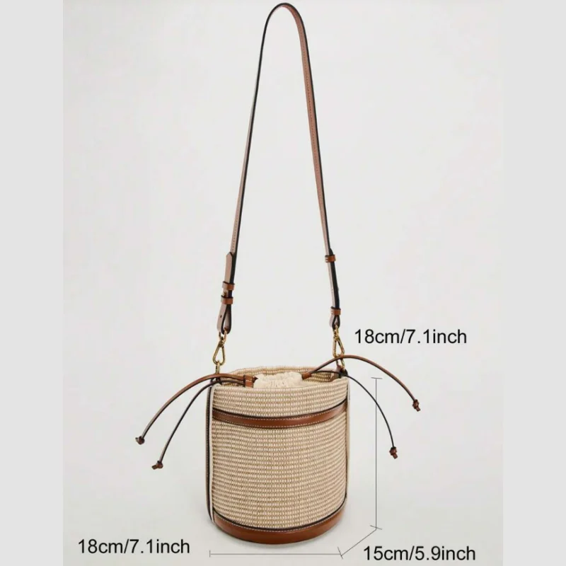 sac seau à la mode, sac de plage en paille d'été, sacs à main de voyage décontractés pour vacances, sac à bandoulière de loisirs en plein air pour femmes