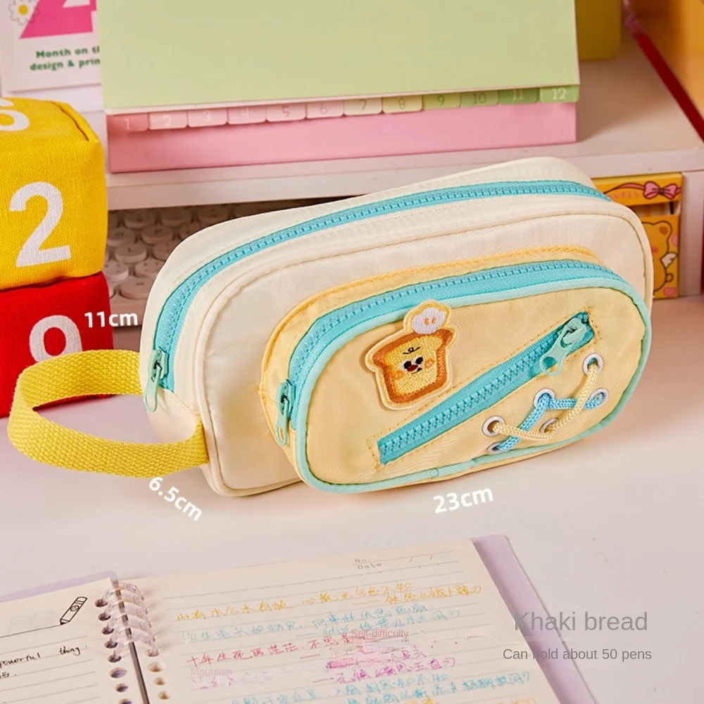 dessin animé 3 couches sac à crayons pain blanc chiot chien esthétique grande capacité sac à crayons étudiant portable papeterie sac de rangement