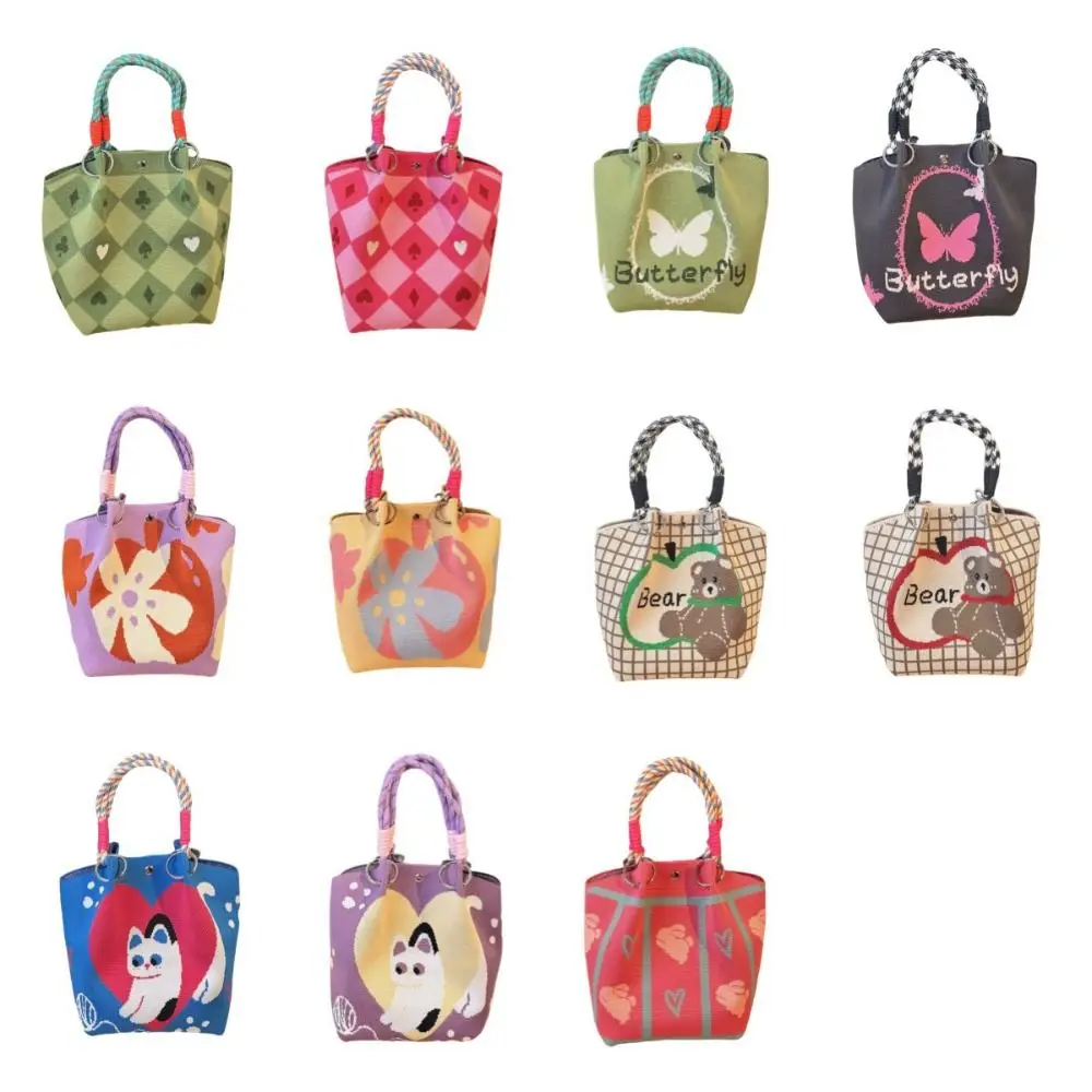 sac seau décontracté papillon dessin animé ours doux tricoté sac à main style coréen sac fourre tout pour femmes filles