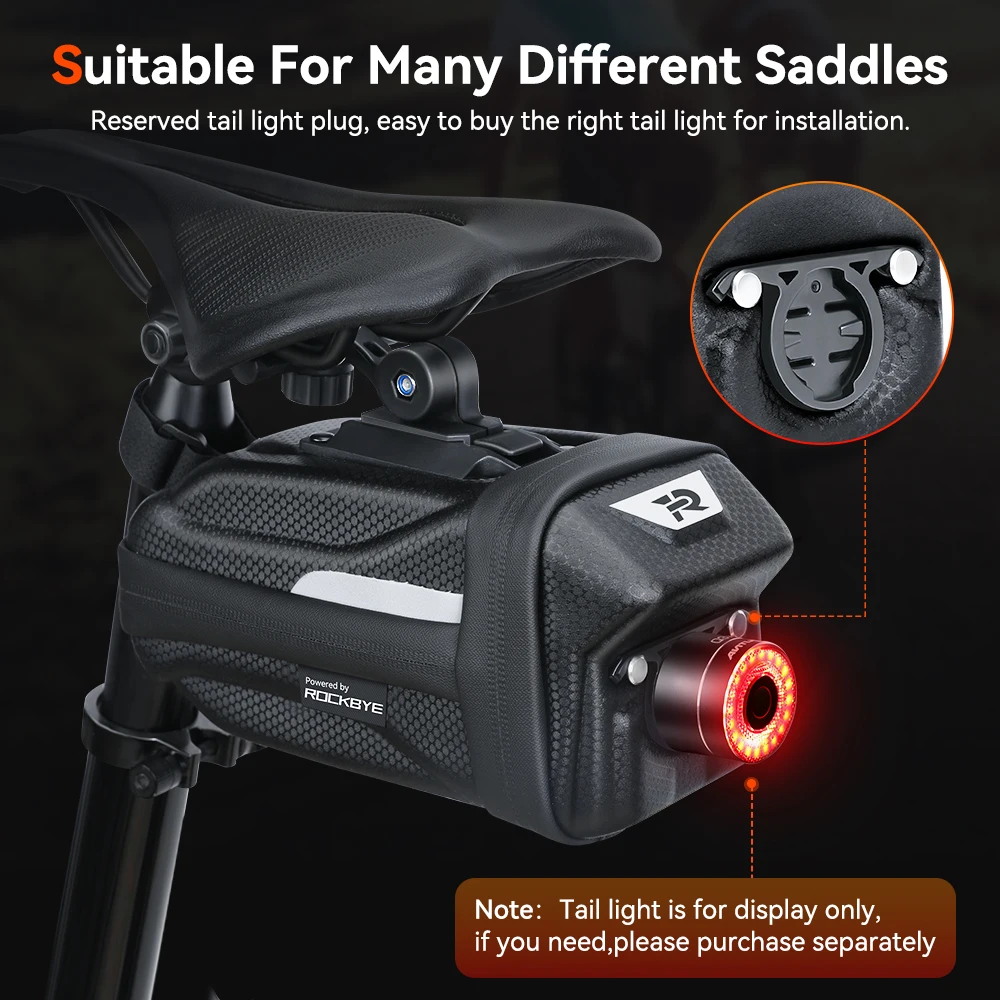 sacoche de dégager de vélo à coque rigide pour vtt, sacoches de siège arrière de vélo de route, jusqu'à 2l, haute capacité, étanche, peut accrocher les feux arrière