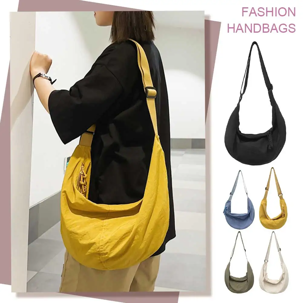 sac hobo en nylon à sangle réglable pour femme, avec fermeture Éclair, en forme de croissant, pour le bureau, le shopping et les voyages