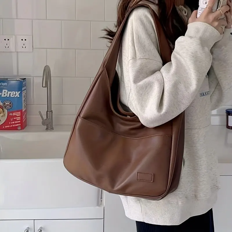femmes hobo sac simple pu en cuir solide sac À bandoulière 2023 mode grande capacité sac À main pour le travail scolaire
