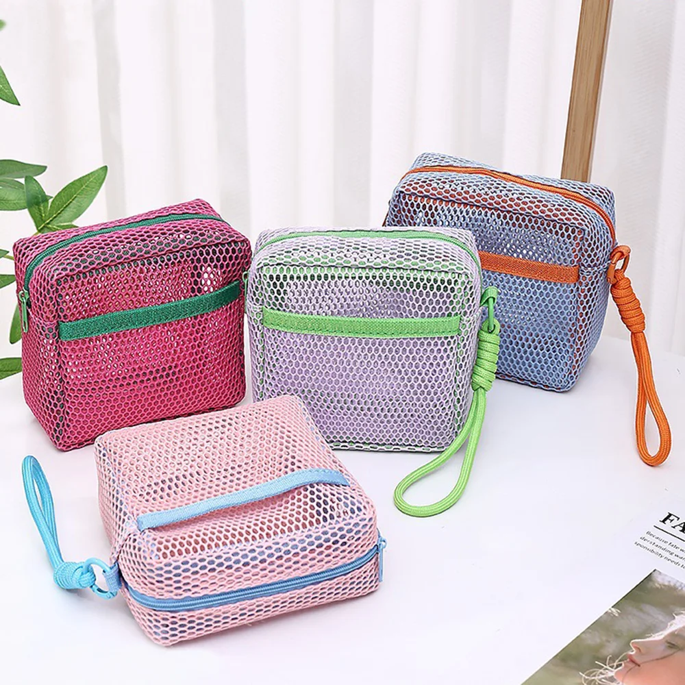 sac cosmétique carré en maille, sac de rangement cosmétique carré portable avec multi poches, sac de rangement polyvalent pour articles divers