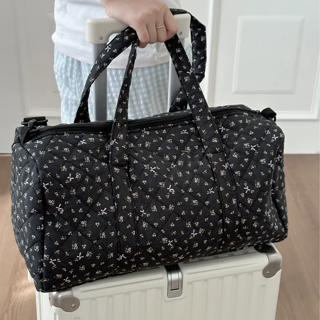 Sac à main de voyage léger matelassé imprimé floral sac à bandoulière de grande capacité sac fourre-tout pour sortie frais Ins Style décontracté coton...