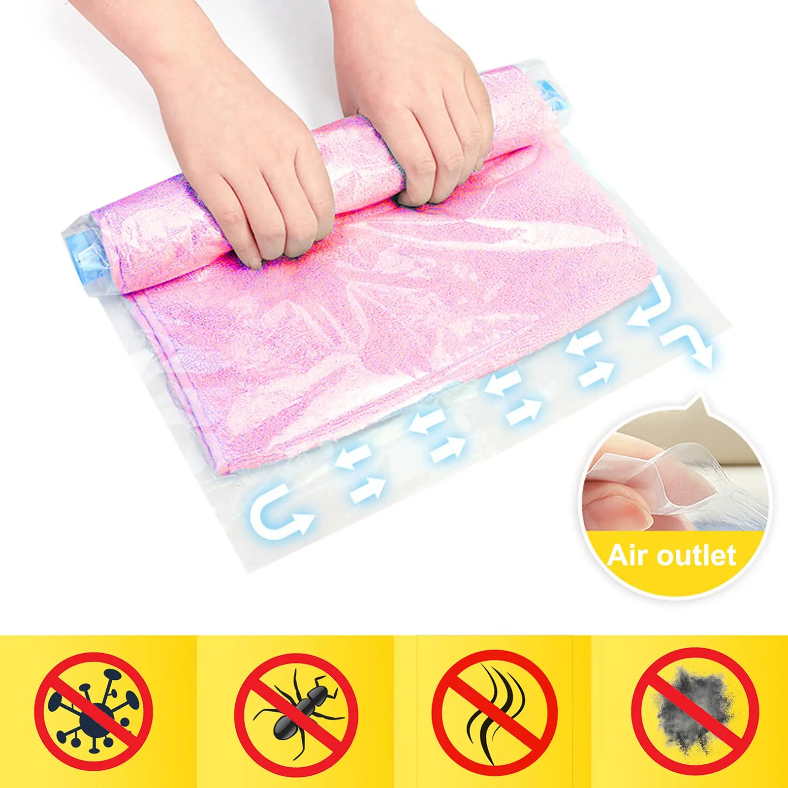 sacs de compression enroulables, 8 paquets, sacs de rangement sous vide réutilisables pour organisateur de voyage, gain de place dans la valise, aucune pompe requise